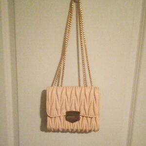 BeCool Cream Roushed Quilted Shoulder Or Crossbody Bag With Heavy Gold Hardware